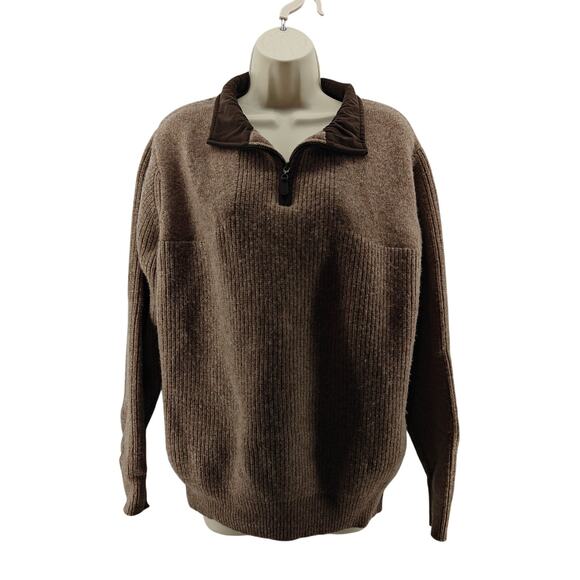 L.L. Bean Mens Waterfowl Merino Lambs Wool Brown 1/4 Zip Sweater - Picture 1 of 3